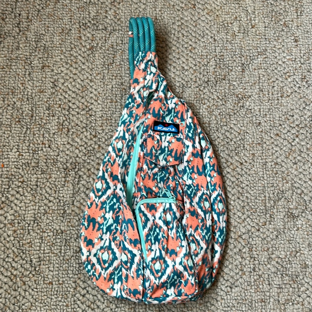 Kavu Teal, Coral & White Sling Shoulder Bag